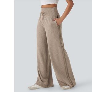 HALARA Beige Ribbed Wide-Leg Pants